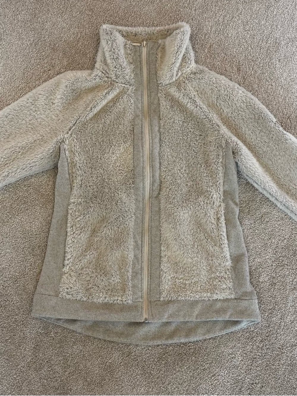 The North Face Womens Hybrid Fleece Jacket Full Zip Shaggy Knit Panel Gray Small